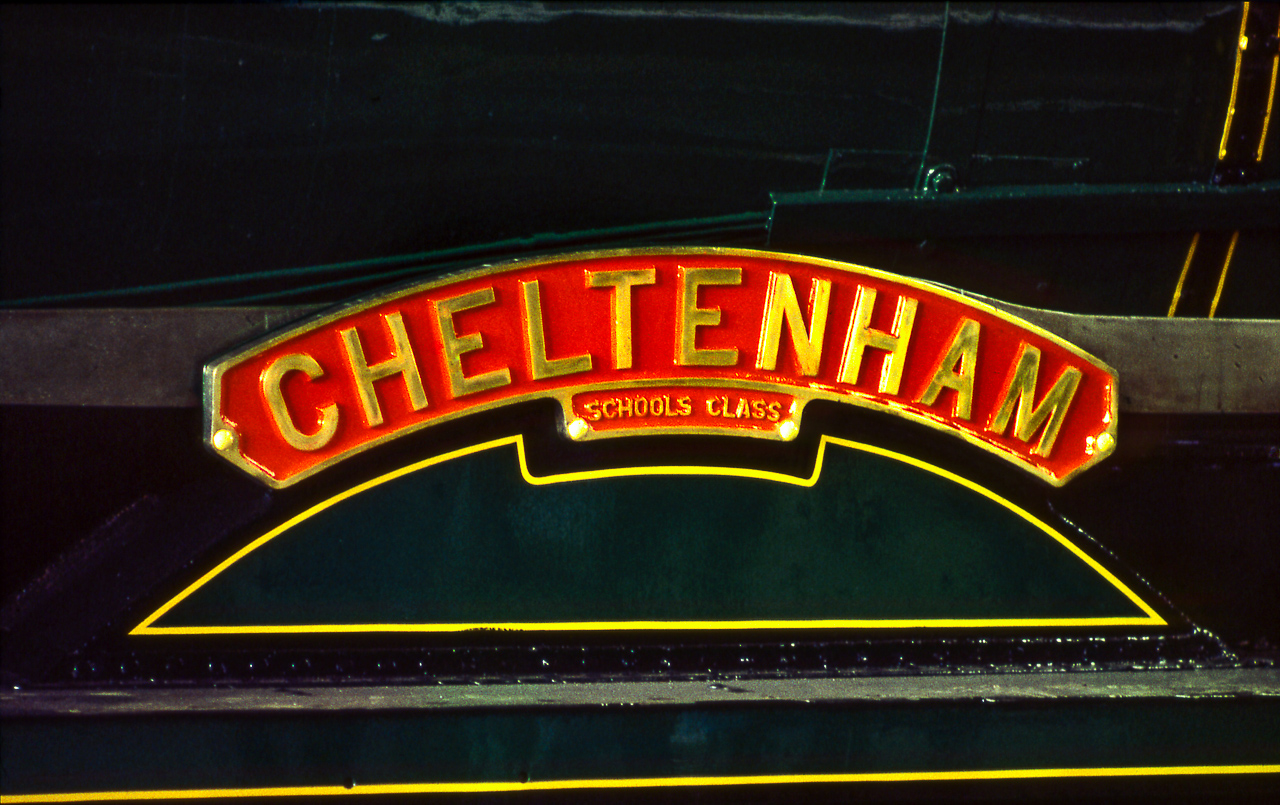 Nameplate of 925 Cheltenham at Dinting Railway Centre, after restoration. Keith Sanders